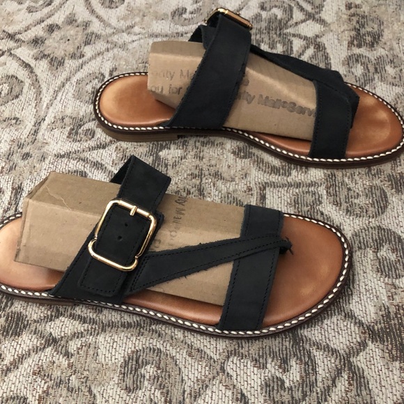 Coach Shoes - Coach Women's Black Leather Cross-Strap Slide Sandals with Gold Buckle